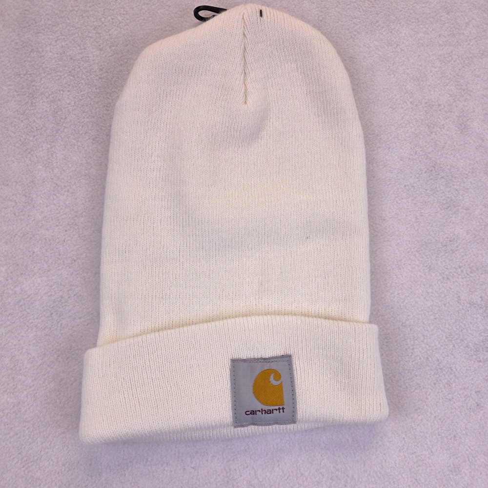 Carhartt Mens Womens Unisex A18 Knit Cuffed Beanie Cream White Hat OS A18-WWH